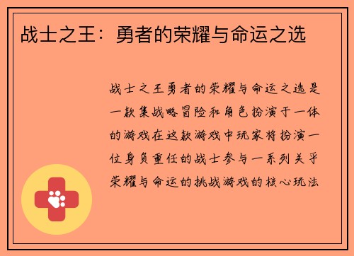 战士之王：勇者的荣耀与命运之选